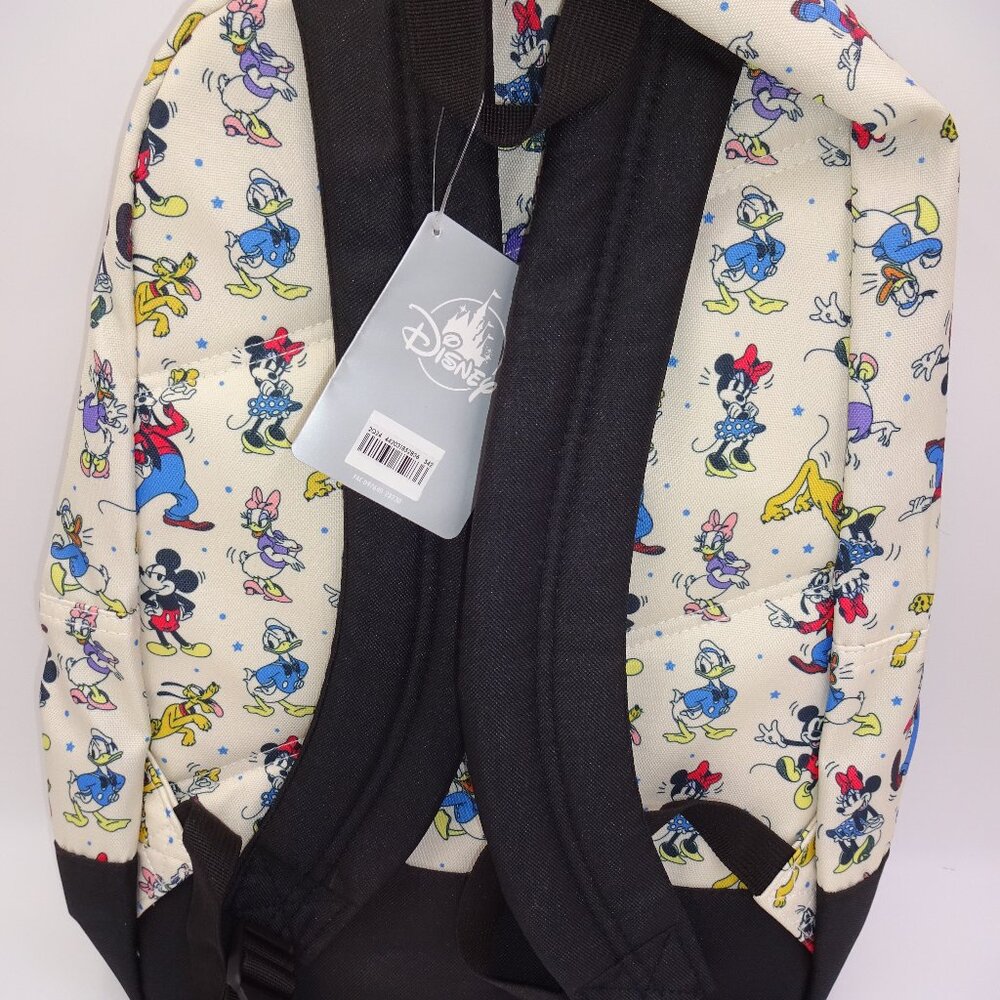 NWT New Disney Cream Backpack Mickey Minnie Mouse Goofy Pluto Donald Daisy Stars - Picture 3 of 5
